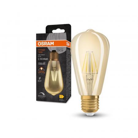 OSRAM E27 LED VINTAGE Glühlampe in EDISON Kolbenform GOLD dimmbar 6,5W wie 55W extra warmweißes gemütliches Licht